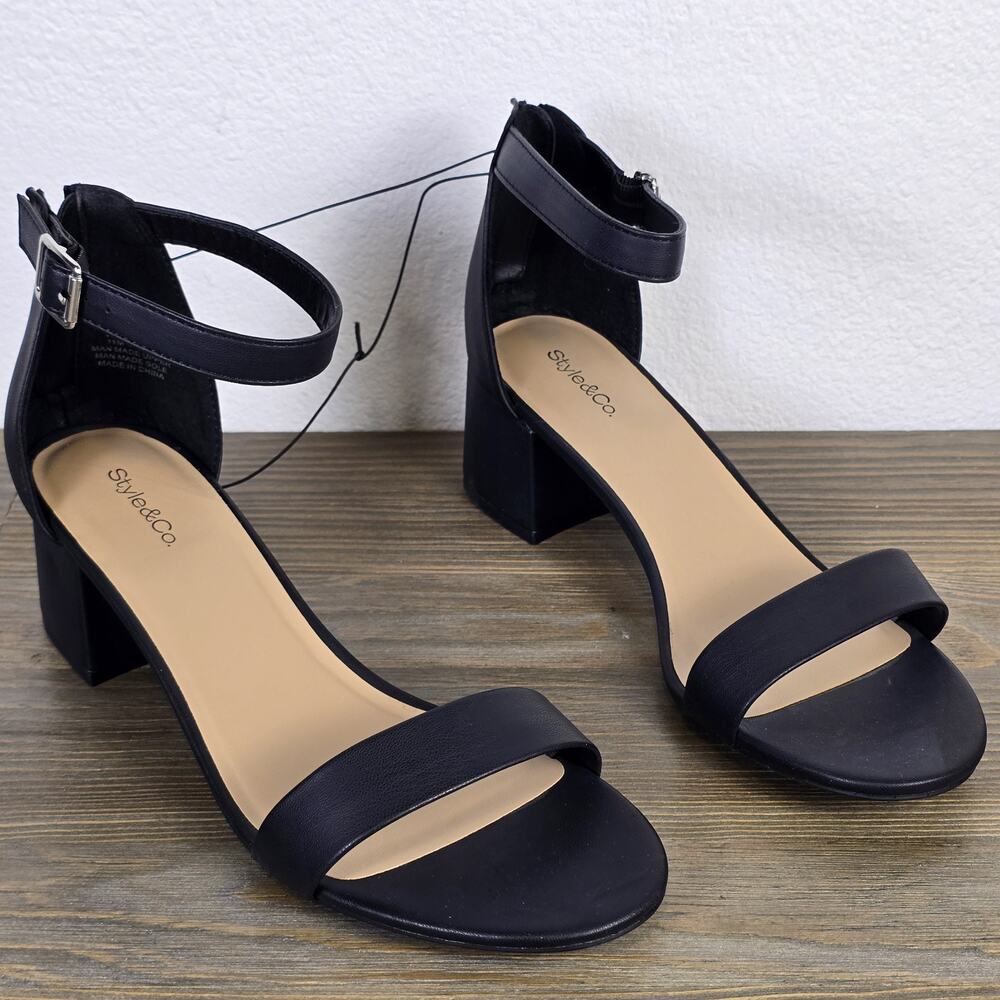 Style & Co. - Janiee Block-Heel Sandals - Women's 11M Black - Faux Leather